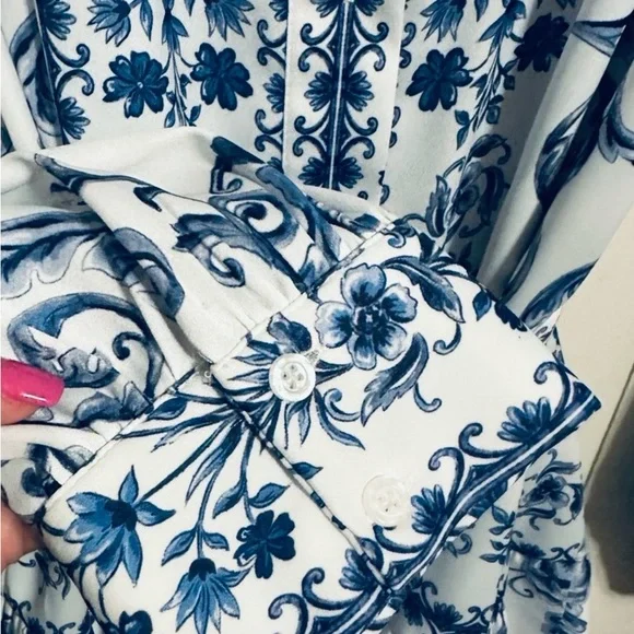 Alex Marie Wren Flor Blue Chinoiserie Scroll Mini Dress tie belt size 8 medium - Picture 10 of 12